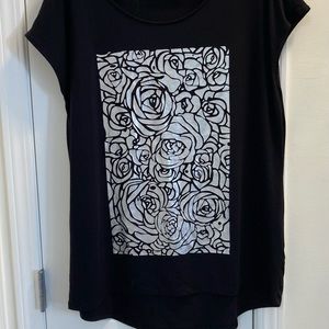 Ricki’s Size XL Black Top Silver Flower Detail on Front